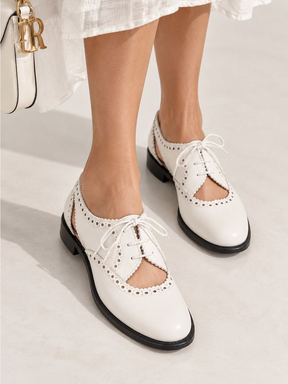 DIOR Teddy-D Derby Off White Cut-Out Accent Calf-Skin Oxfords Size EU37 D